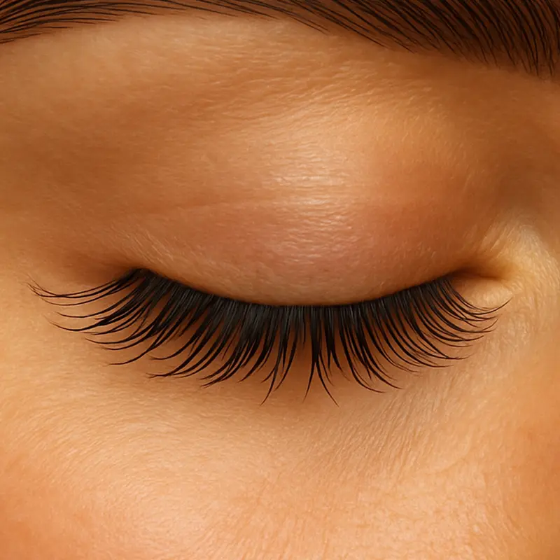 Extensiones de pestañas pelo a pelo estilo clásico naturales en ojo cerrado, resultado con efecto sutil y elegante, Geral Rojas Beauty Studio Armenia.
